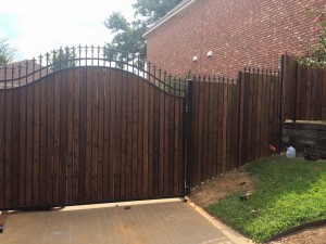 wrought iron fence with wood pickets swing gate denton tx installation